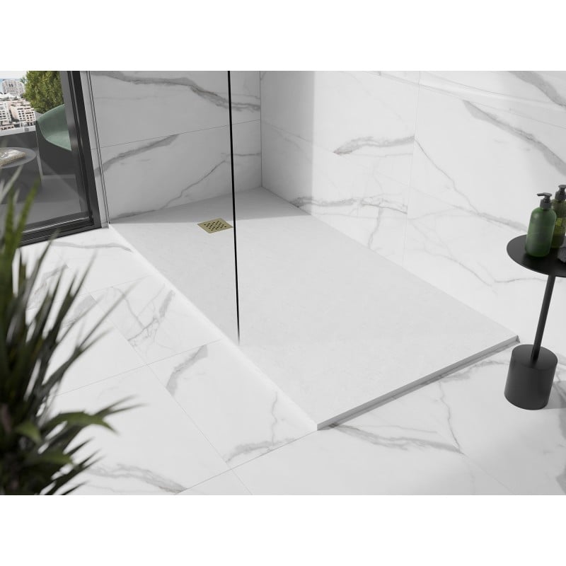 Mexen Stone+ rechteckige Kompositduschwanne 180 x 70 cm, weiß, Goldabdeckung - 44107018-G