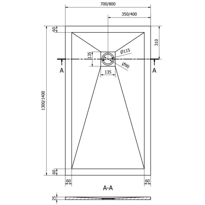 Mexen Stone+ Rechteckige Verbund-Duschwanne 130 x 80 cm, weiß, goldene Abdeckung - 44108013-G