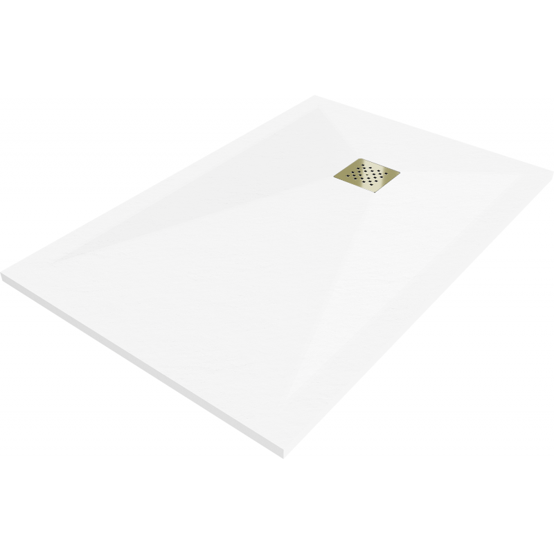Mexen Stone+ rechteckige Komposit-Duschwanne 140 x 70 cm, weiß, goldene Abdeckung - 44107014-G
