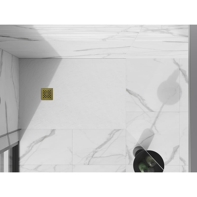 Mexen Stone+ rechteckige Komposit-Duschwanne 140 x 70 cm, weiß, goldene Abdeckung - 44107014-G