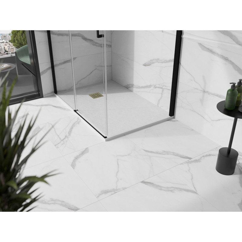 Mexen Stone+ Rechteckige Duschwanne aus Verbundwerkstoff 90 x 80 cm, weiß, goldene Abdeckung - 44108090-G