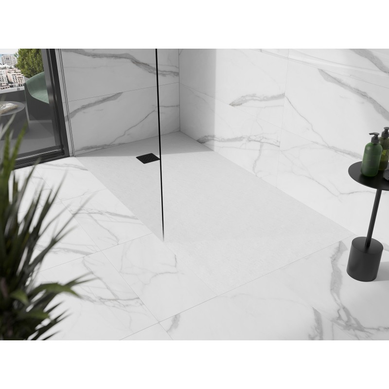 Mexen Stone+ rechteckige Komposit-Duschwanne 180 x 100 cm, weiß, schwarze Abdeckung - 44101018-B
