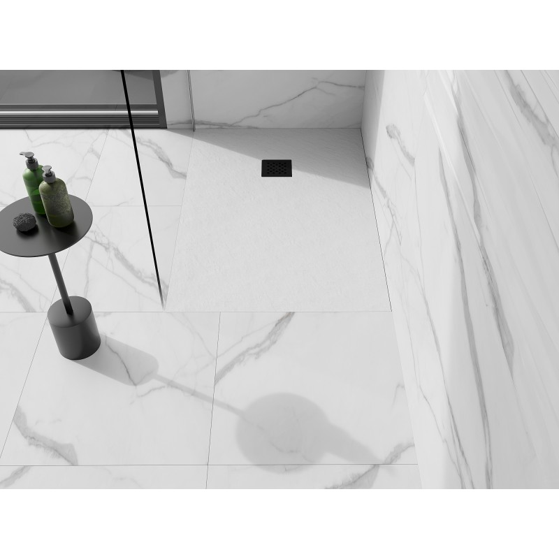 Mexen Stone+ rechteckige Duschwanne aus Komposit 100 x 90 cm, weiß, schwarze Abdeckung - 44109010-B