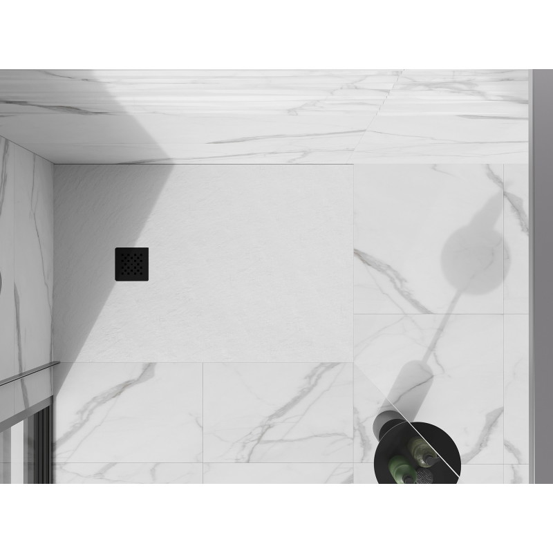 Mexen Stone+ rechteckige Duschwanne 140 x 90 cm, weiß, schwarze Abdeckung - 44109014-B