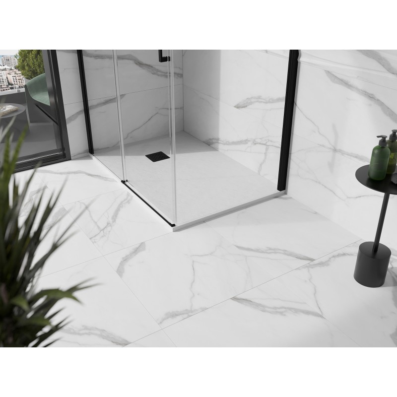 Mexen Stone+ rechteckige Komposit-Duschwanne 110 x 70 cm, weiß, schwarze Abdeckung - 44107011-B