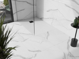 Mexen Stone+ Rechteckige Komposit-Duschwanne 90 x 80 cm, weiß, schwarze Abdeckung - 44108090-B
