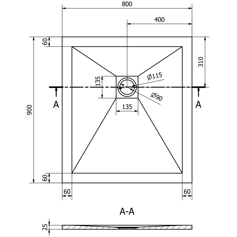 Mexen Stone+ Rechteckige Verbund-Duschwanne 90 x 80 cm, weiß, schwarze Abdeckung - 44108090-B