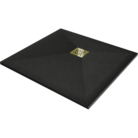 Mexen Stone+ quadratische Duschwanne aus Verbundwerkstoff 70 x 70 cm, schwarz, goldene Abdeckung - 44707070-G