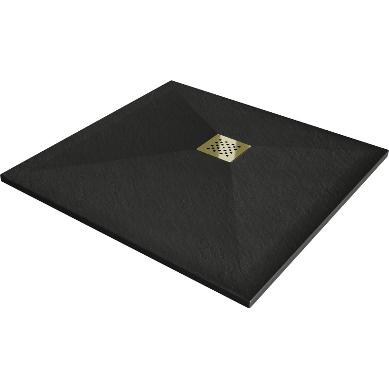 Mexen Stone+ Quadratische Duschwanne aus Verbundwerkstoff 80 x 80 cm, schwarz, goldene Abdeckung - 44708080-G