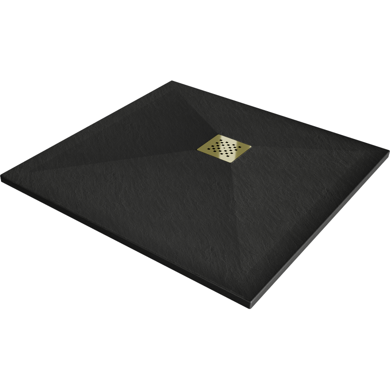 Mexen Stone+ quadratische Komposit-Duschwanne 80 x 80 cm, schwarz, goldene Abdeckung - 44708080-G