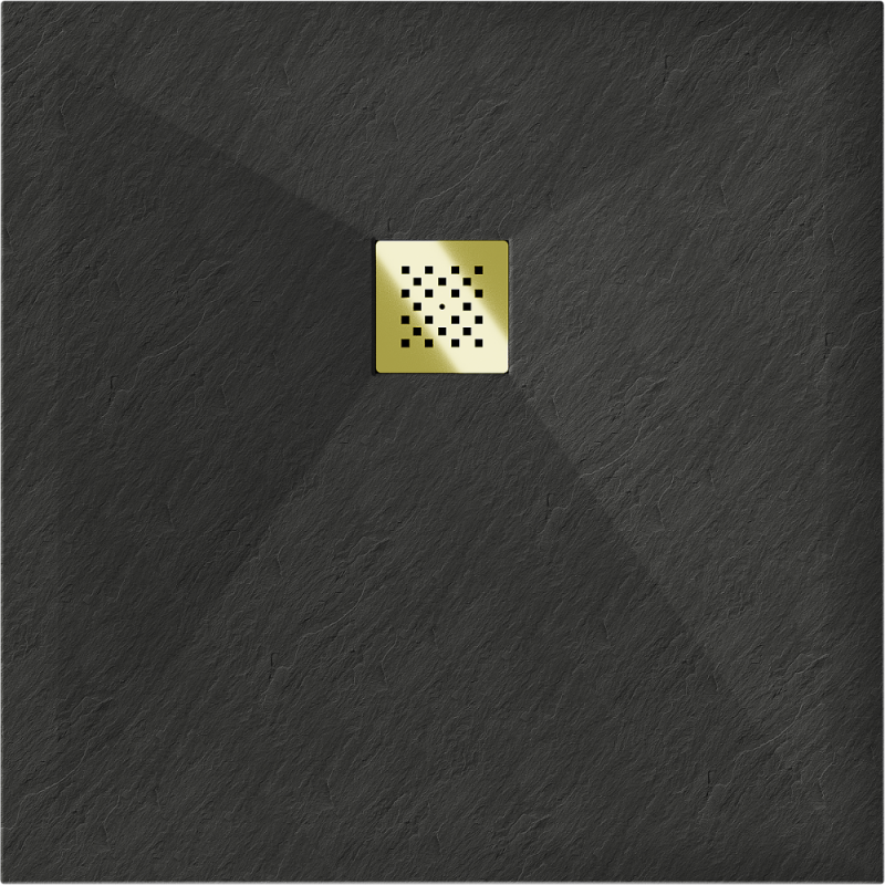 Mexen Stone+ quadratische Duschwanne aus Verbundwerkstoff 70 x 70 cm, schwarz, goldene Abdeckung - 44707070-G
