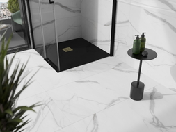 Mexen Stone+ quadratische Komposit-Duschwanne 80 x 80 cm, schwarz, goldene Abdeckung - 44708080-G