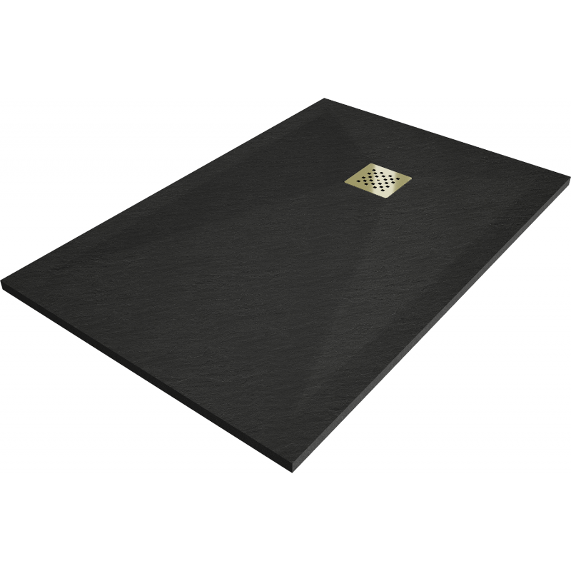 Mexen Stone+ rechteckige Komposit-Duschwanne 120 x 70 cm, schwarz, goldene Abdeckung - 44707012-G