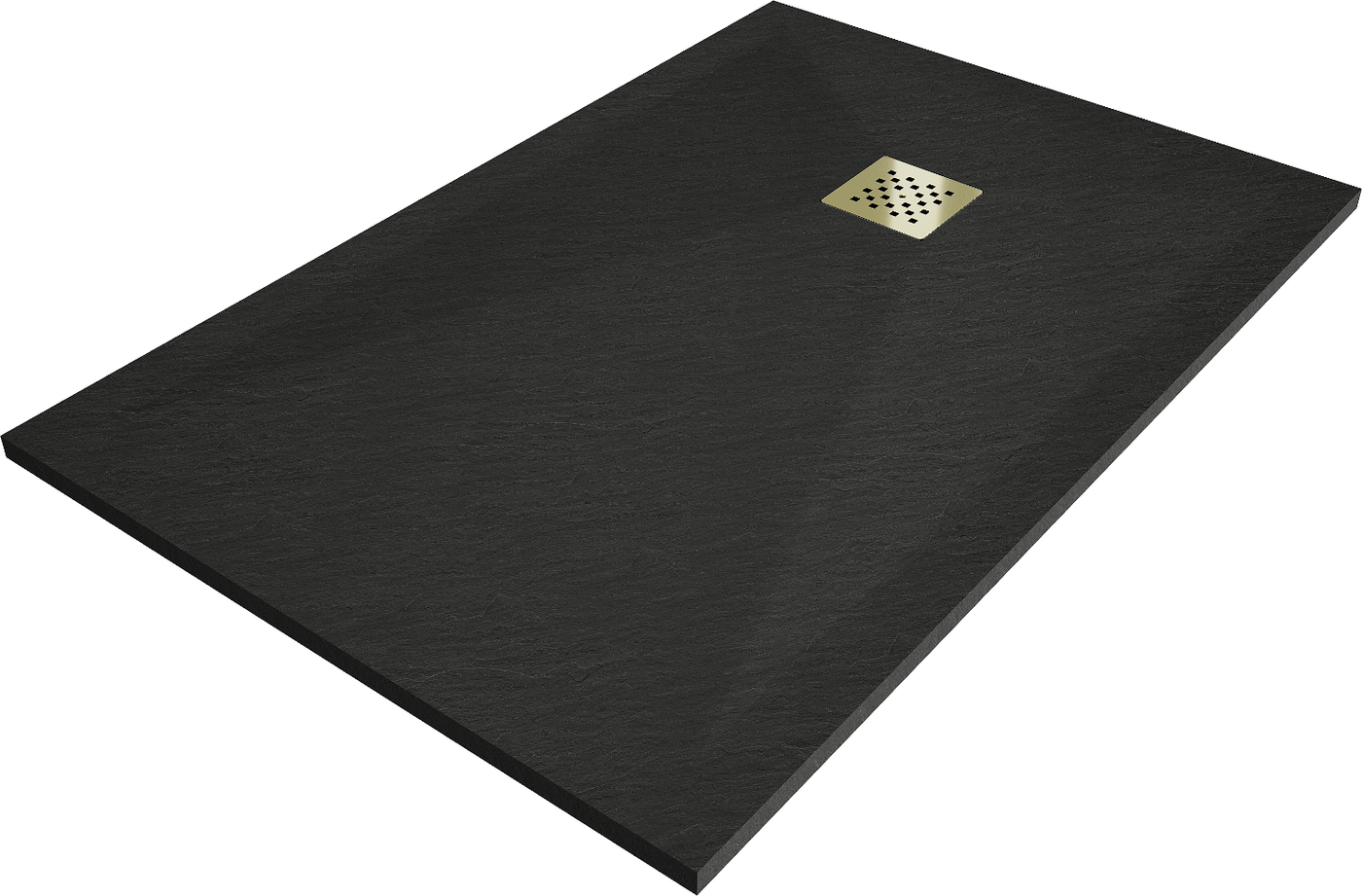 Mexen Stone+ rechteckige Komposit-Duschwanne 120 x 70 cm, schwarz, goldene Abdeckung - 44707012-G