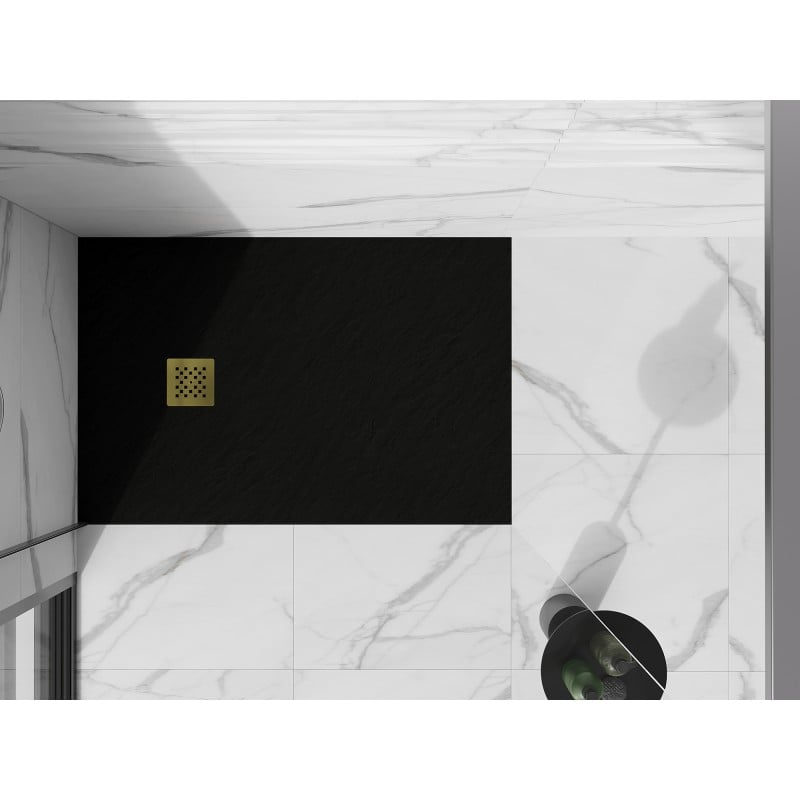 Mexen Stone+ rechteckige Duschwanne aus Verbundwerkstoff 120 x 70 cm, schwarz, goldene Abdeckung - 44707012-G