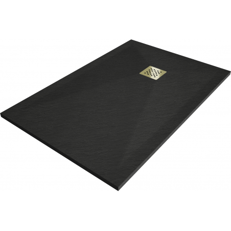 Mexen Stone+ rechteckige Duschwanne aus Verbundwerkstoff 100 x 80 cm, schwarz, goldene Abdeckung - 44708010-G