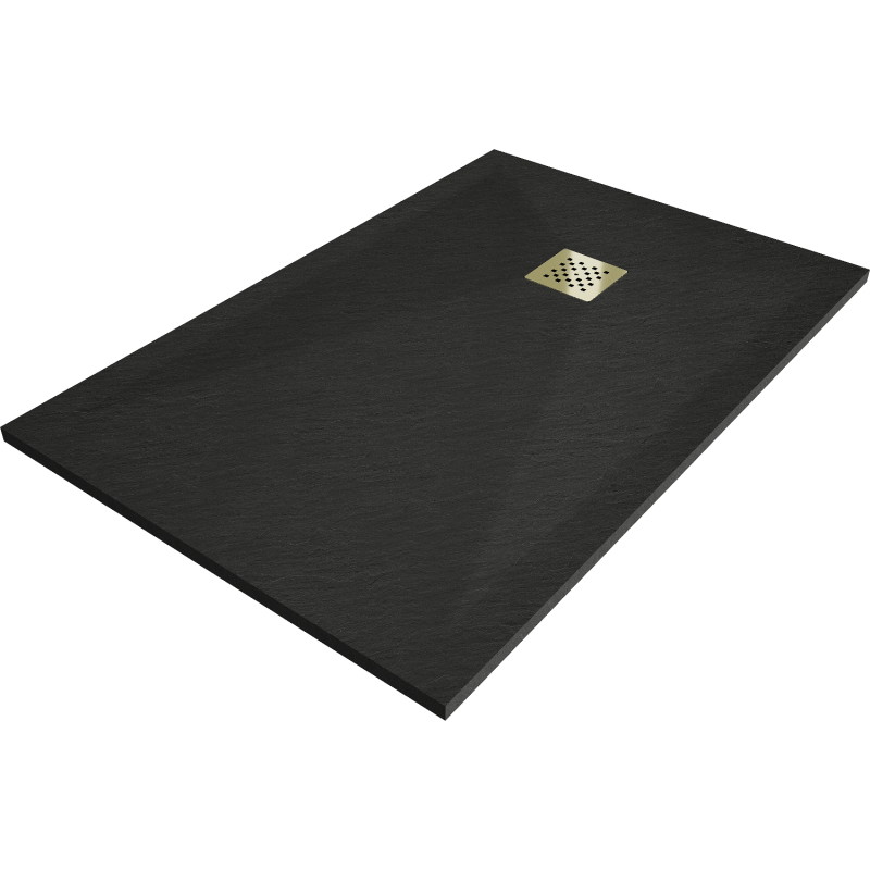 Mexen Stone+ Rechteckige Duschwanne aus Verbundstoff 110 x 70 cm, schwarz, goldene Abdeckung - 44707011-G
