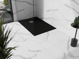 Mexen Stone+ rechteckige Komposit-Duschwanne 120 x 80 cm, schwarz, goldene Abdeckung - 44708012-G