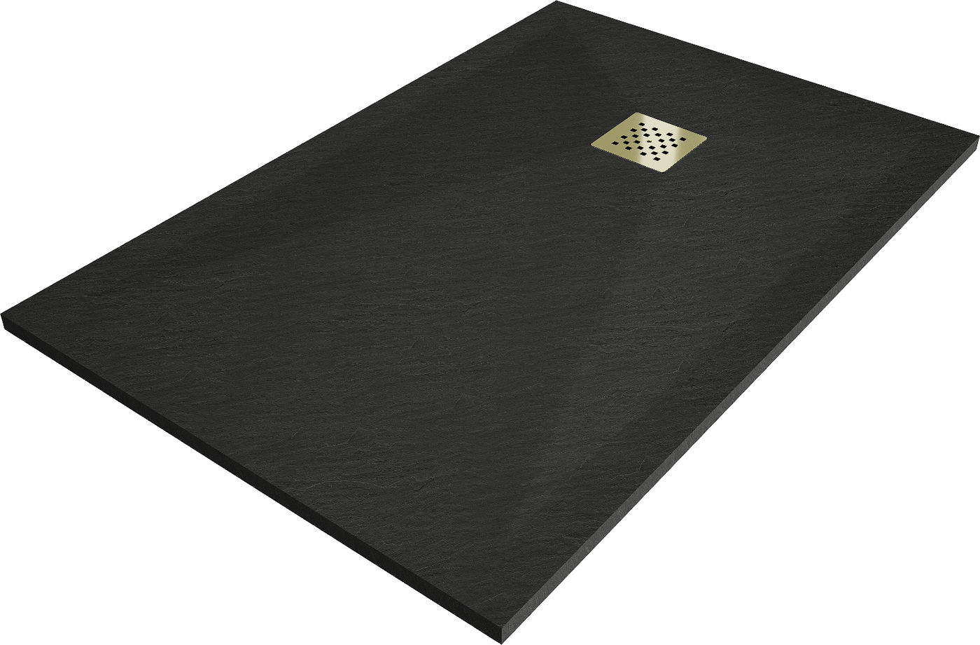 Mexen Stone+ Rechteck-Duschwanne aus Verbundmaterial 110 x 90 cm, schwarz, Abdeckplatte gold - 44709011-G