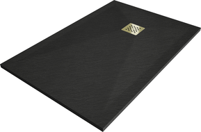 Mexen Stone+ rechteckige Duschwanne aus Verbundwerkstoff 90 x 70 cm, schwarz, goldene Abdeckung - 44707090-G