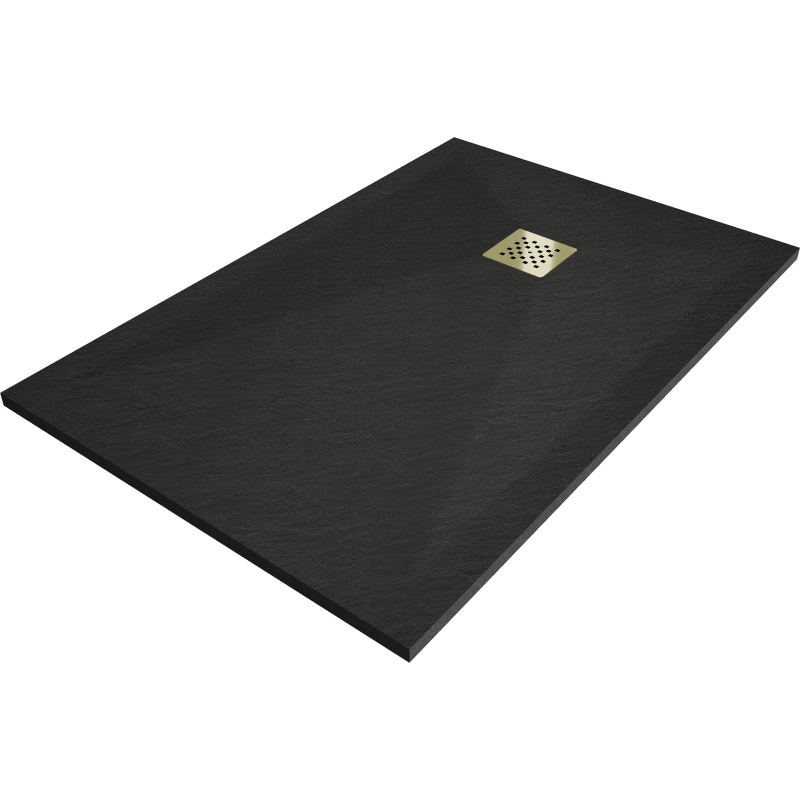 Mexen Stone+ Duschwanne aus Verbundmaterial rechteckig 130 x 70 cm, schwarz, mit goldener Abdeckung - 44707013-G