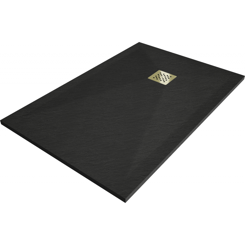 Mexen Stone+ rechteckige Verbund-Duschwanne 130 x 80 cm, schwarz, goldene Abdeckung - 44708013-G