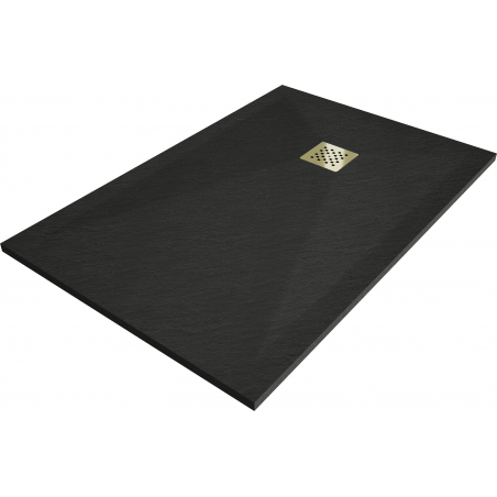 Mexen Stone+ Rechteckige Verbund-Duschwanne 140 x 90 cm, schwarz, goldene Abdeckung - 44709014-G