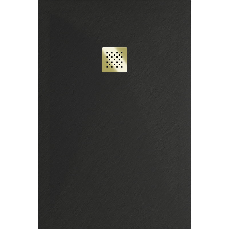 Mexen Stone+ rechteckige Verbundduschwanne 140 x 100 cm, schwarz, goldene Abdeckung - 44701014-G