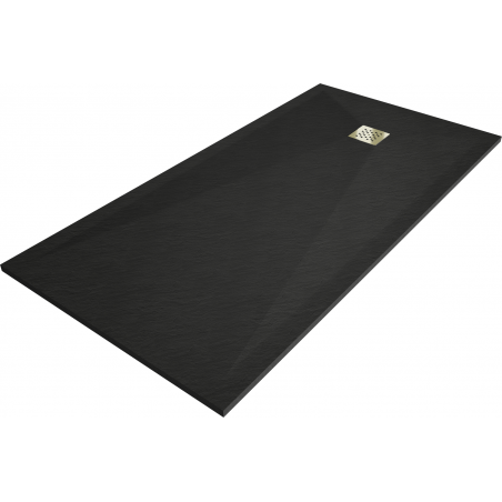 Mexen Stone+ rechteckige Duschwanne aus Verbundmaterial 160 x 80 cm, schwarz, goldene Abdeckung - 44708016-G