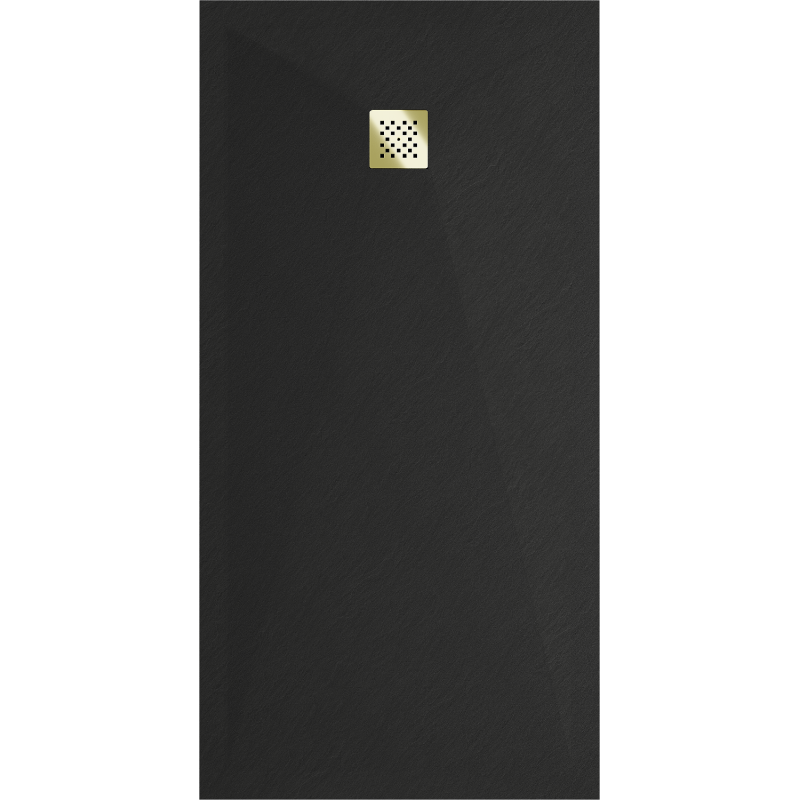 Mexen Stone+ rechteckige Komposit-Duschwanne 180 x 70 cm, schwarz, goldene Abdeckung - 44707018-G