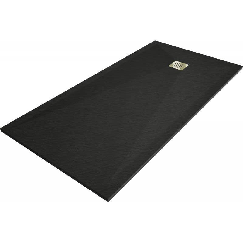 Mexen Stone+ rechteckige Verbundduschwanne 160 x 90 cm, schwarz, Abdeckung gold - 44709016-G