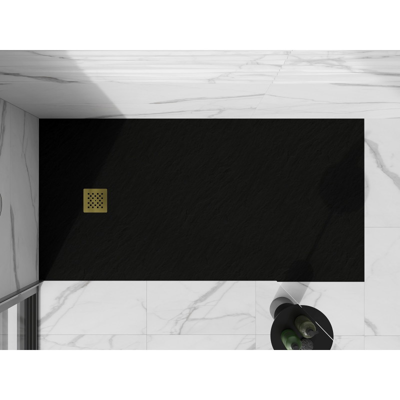 Mexen Stone+ Rechteckige Duschwanne aus Komposit 200 x 90 cm, schwarz, goldene Abdeckung - 44709020-G