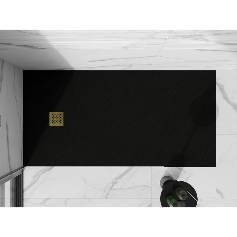 Mexen Stone+ rechteckige Verbund-Duschwanne 200 x 90 cm, schwarz, goldene Abdeckung - 44709020-G