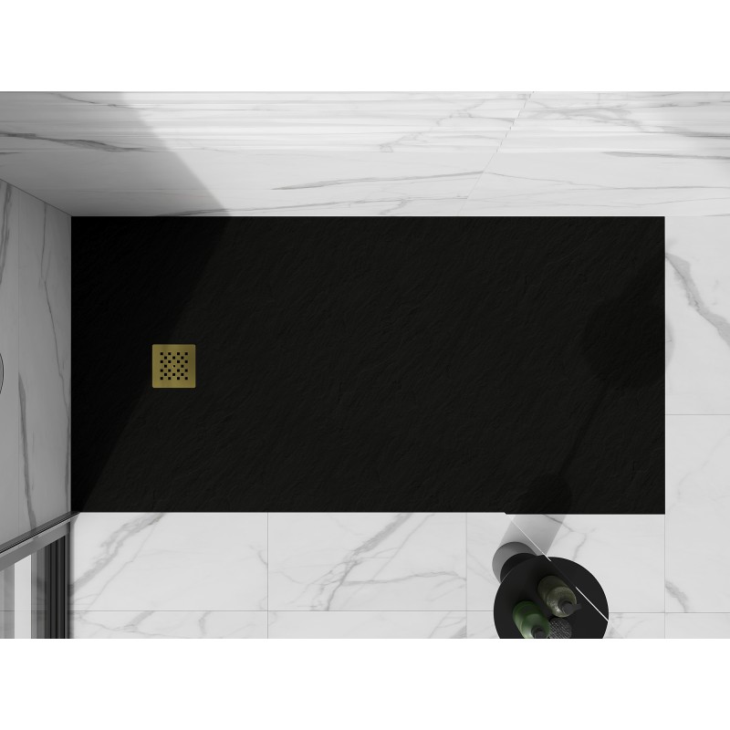 Mexen Stone+ rechteckige Duschwanne aus Verbundwerkstoff 180 x 90 cm, schwarz, goldene Abdeckung - 44709018-G
