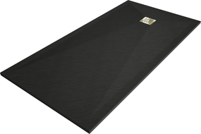 Mexen Stone+ Komposit-Duschwanne rechteckig 160 x 100 cm, schwarz, goldene Abdeckung - 44701016-G