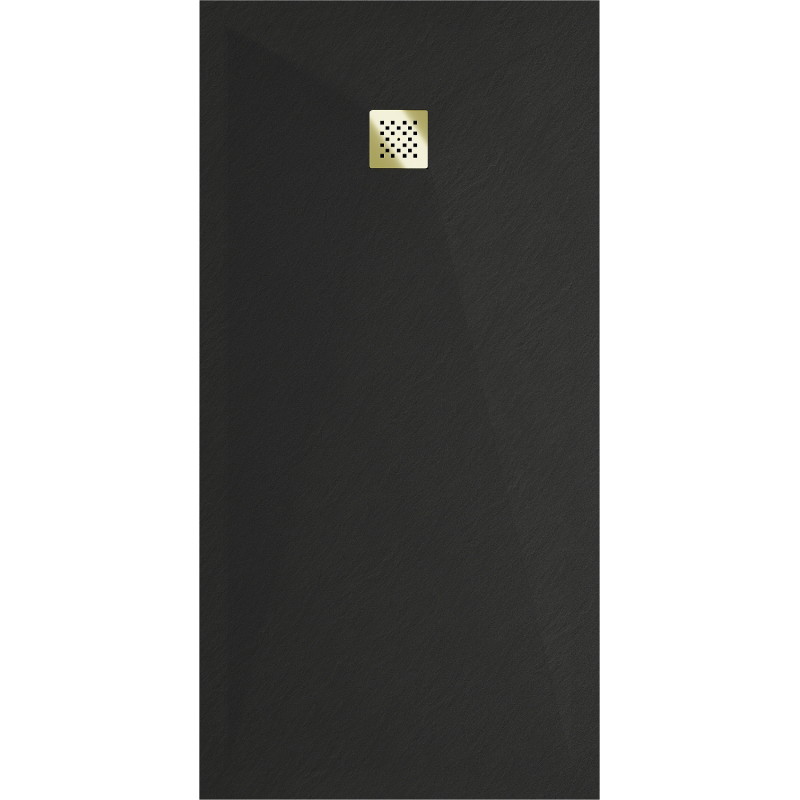 Mexen Stone+ Rechteckige Verbund-Duschwanne 160 x 100 cm, schwarz, goldene Abdeckung - 44701016-G