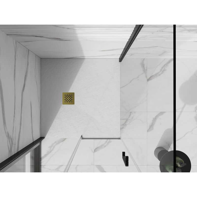 Mexen Stone+ Quadratische Duschwanne aus Verbundstoff 70 x 70 cm, weiß, goldene Abdeckung - 44107070-G