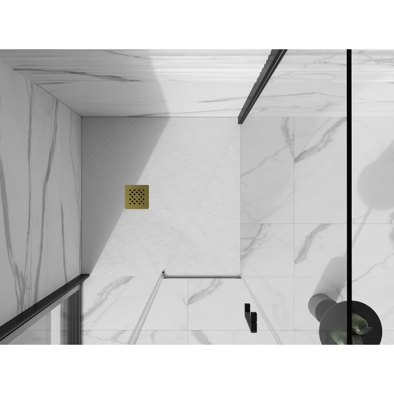 Mexen Stone+ quadratische Komposit-Duschwanne 90 x 90 cm, weiß, Abdeckung gold - 44109090-G