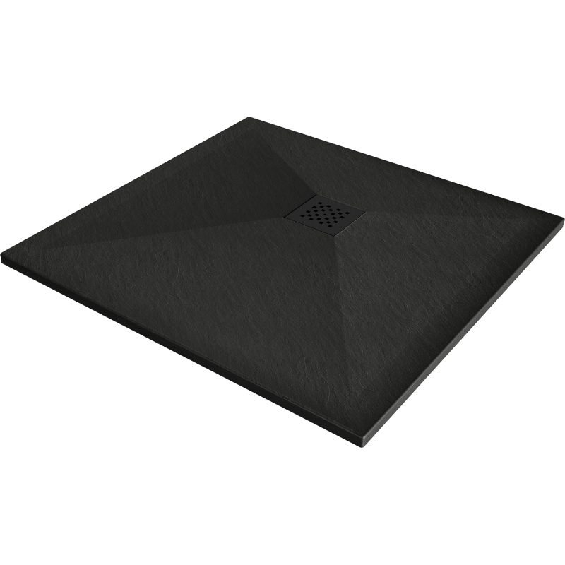 Mexen Stone+ quadratische, mineralguss Duschwanne 80 x 80 cm, schwarz, schwarze Abdeckung - 44708080-B