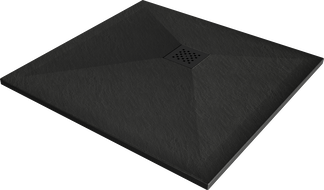 Mexen Stone+ quadratische, mineralguss Duschwanne 80 x 80 cm, schwarz, schwarze Abdeckung - 44708080-B