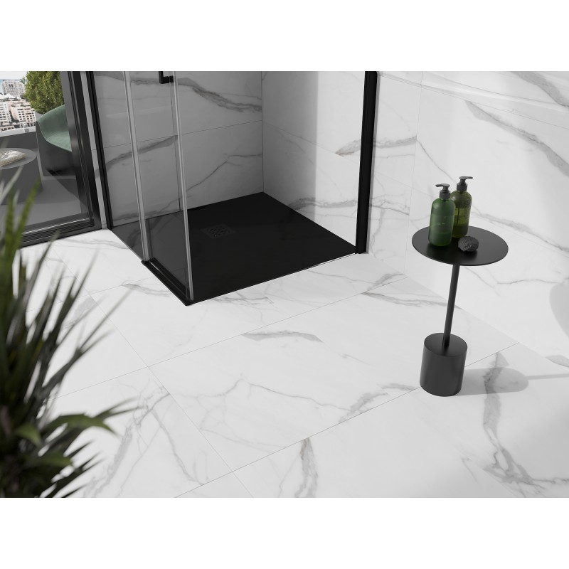 Mexen Stone+ quadratische, mineralguss Duschwanne 80 x 80 cm, schwarz, schwarze Abdeckung - 44708080-B