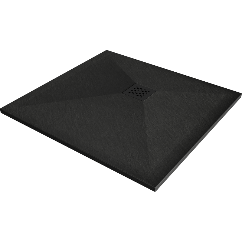 Mexen Stone+ quadratische Duschwanne aus Verbundstoff 90 x 90 cm, schwarz, schwarze Abdeckung - 44709090-B