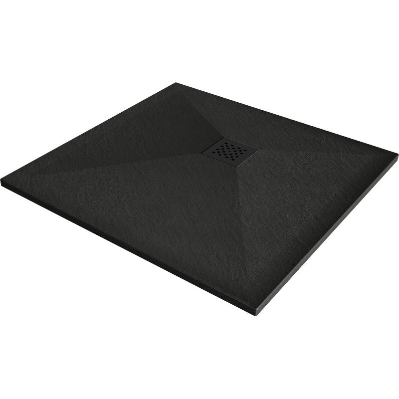 Mexen Stone+ quadratische Duschwanne aus Verbundstoff 100 x 100 cm, schwarz, schwarze Abdeckung - 44701010-B