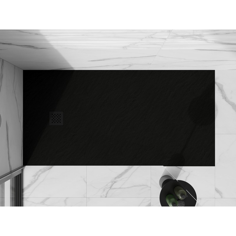 Mexen Stone+ rechteckige Verbund-Duschwanne 180 x 90 cm, schwarz, schwarze Abdeckung - 44709018-B