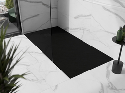 Mexen Stone+ rechteckige Verbund-Duschwanne 180 x 100 cm, schwarz, schwarze Abdeckung - 44701018-B