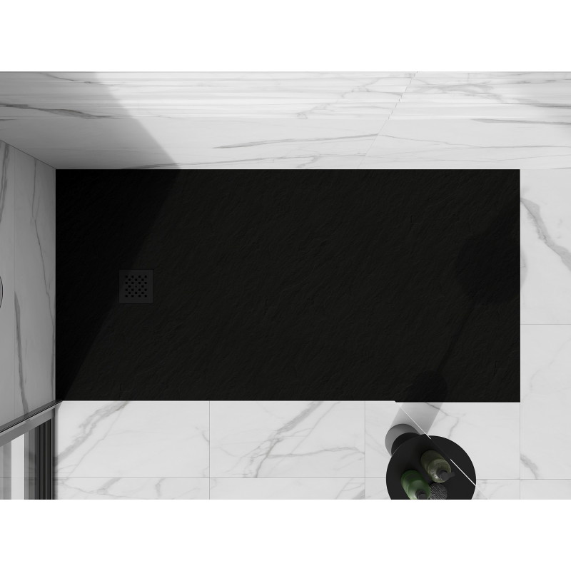 Mexen Stone+ Rechteckige Komposit-Duschwanne 200 x 80 cm, schwarz, schwarze Abdeckung - 44708020-B