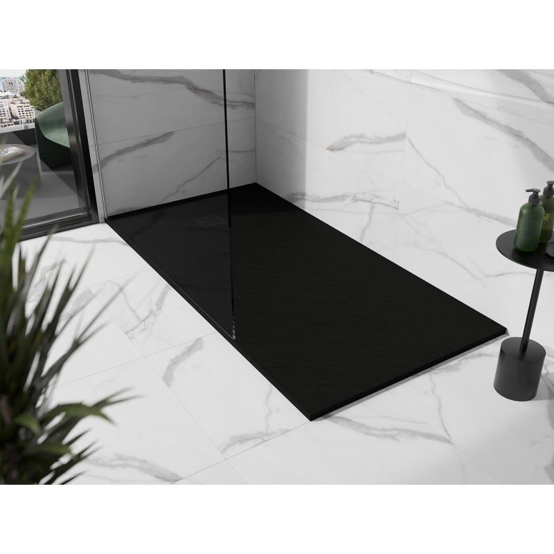 Mexen Stone+ Duschwanne rechteckig 200 x 80 cm, schwarz, schwarze Abdeckung - 44708020-B