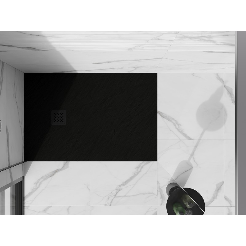 Mexen Stone+ rechteckige Duschwanne aus Verbundwerkstoff 140 x 100 cm, schwarz, schwarze Abdeckung - 44701014-B