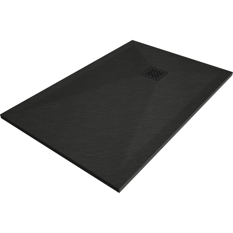 Mexen Stone+ rechteckige Komposit-Duschwanne 130 x 80 cm, schwarz, schwarze Abdeckung - 44708013-B