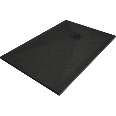 Mexen Stone+ rechteckige Komposit-Duschwanne 130 x 80 cm, schwarz, schwarze Abdeckung - 44708013-B